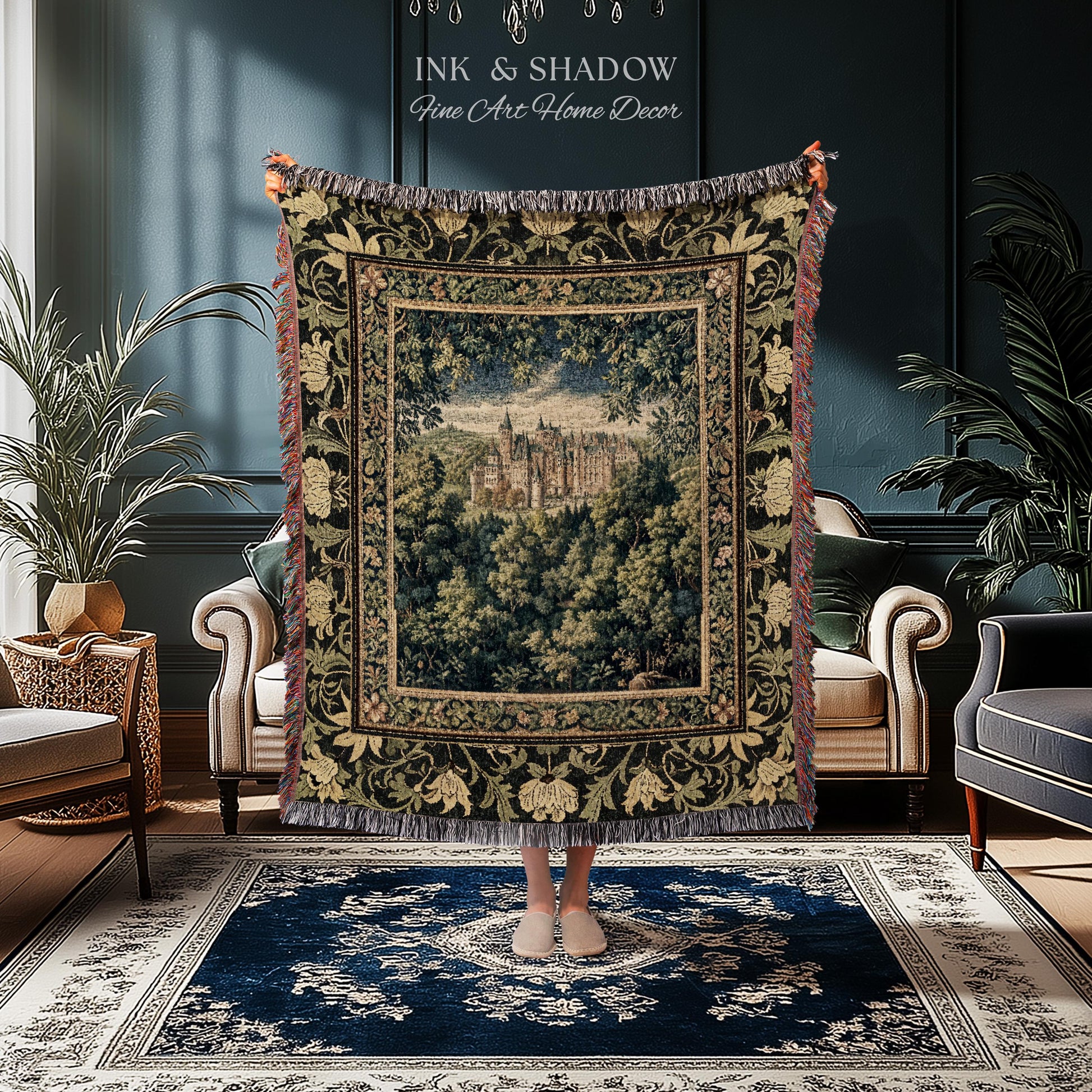 Ethereal Fairytale Fantasy Castle Tapestry | Dark Academia Woodland Fairy Folklore Princess Aesthetic Magical Landscape Forestcore Romantic