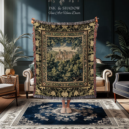Ethereal Fairytale Fantasy Castle Tapestry | Dark Academia Woodland Fairy Folklore Princess Aesthetic Magical Landscape Forestcore Romantic