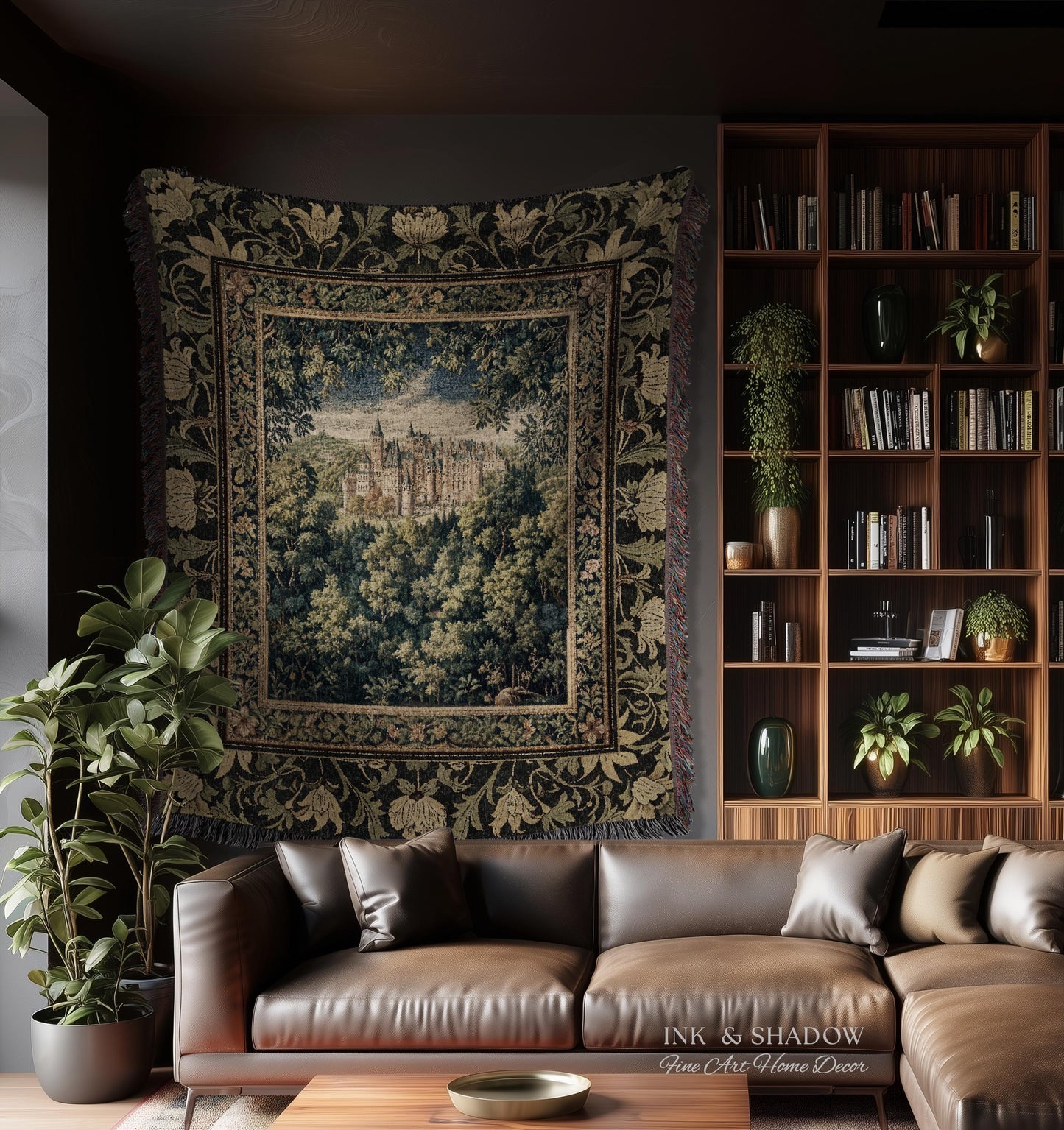 Ethereal Fairytale Fantasy Castle Tapestry | Dark Academia Woodland Fairy Folklore Princess Aesthetic Magical Landscape Forestcore Romantic