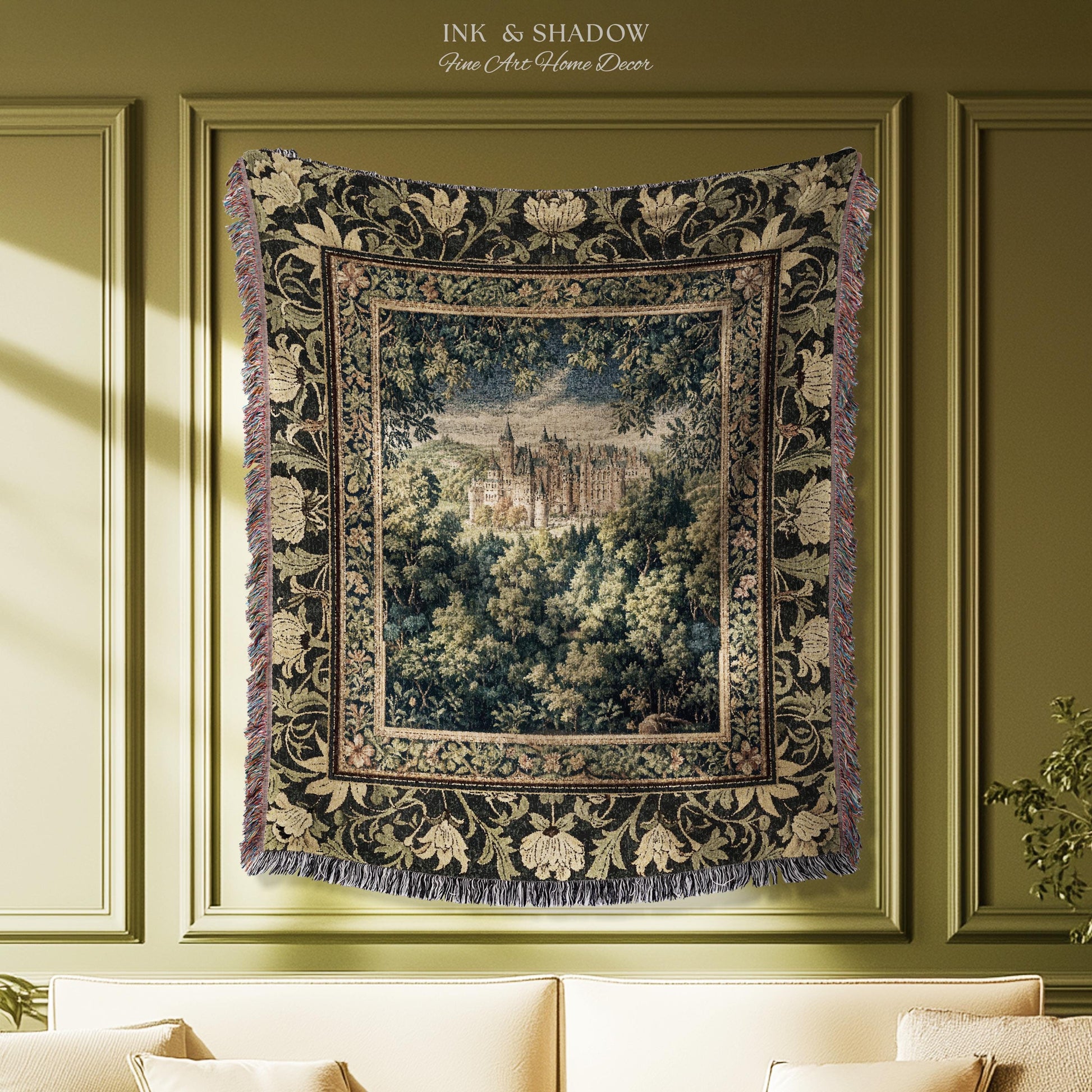 Ethereal Fairytale Fantasy Castle Tapestry | Dark Academia Woodland Fairy Folklore Princess Aesthetic Magical Landscape Forestcore Romantic