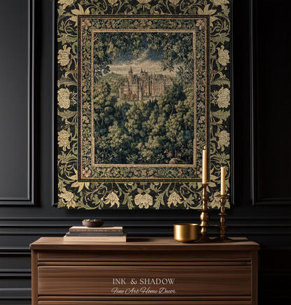 Ethereal Fairytale Fantasy Castle Tapestry | Dark Academia Woodland Fairy Folklore Princess Aesthetic Magical Landscape Forestcore Romantic