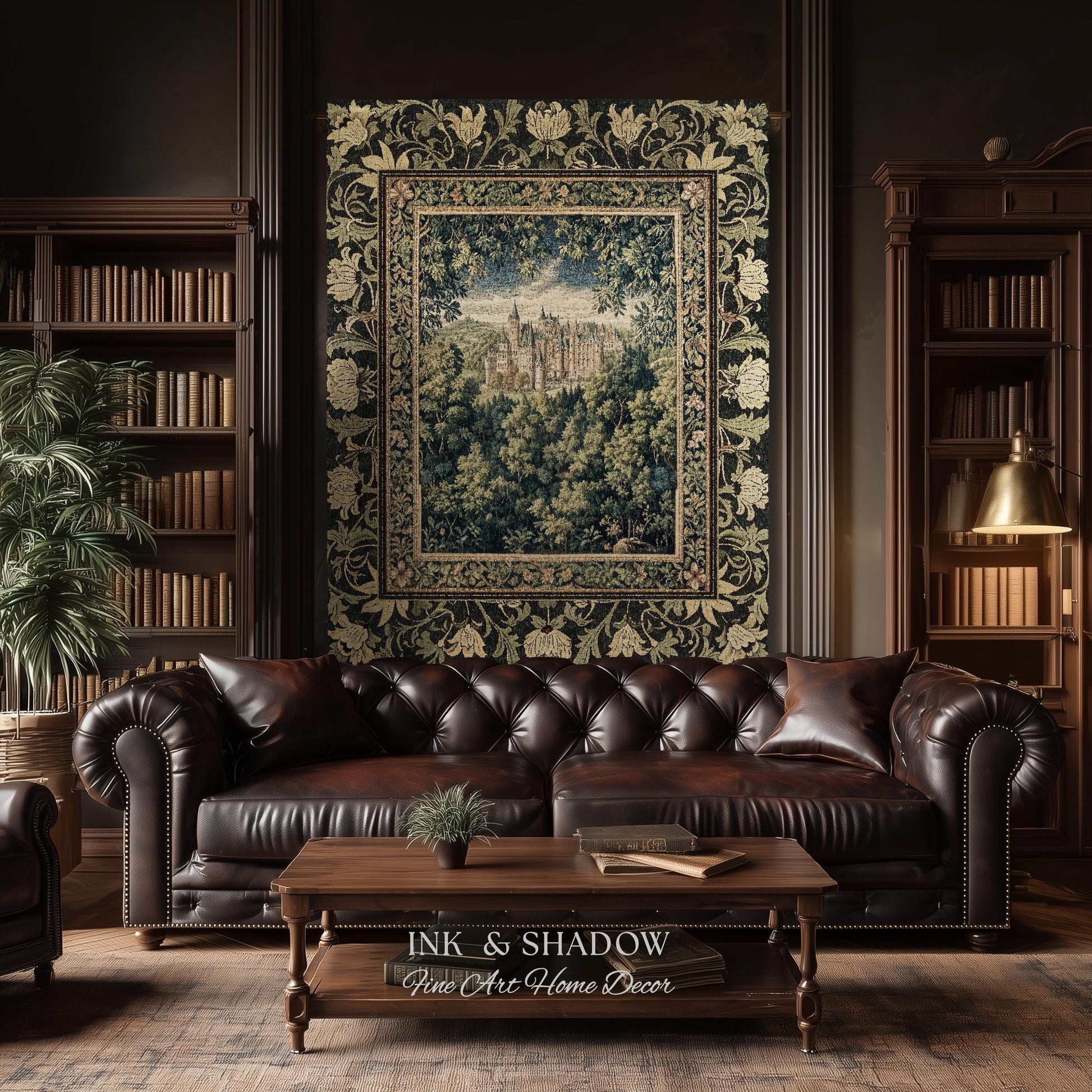 Ethereal Fairytale Fantasy Castle Tapestry | Dark Academia Woodland Fairy Folklore Princess Aesthetic Magical Landscape Forestcore Romantic