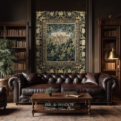 Ethereal Fairytale Fantasy Castle Tapestry | Dark Academia Woodland Fairy Folklore Princess Aesthetic Magical Landscape Forestcore Romantic
