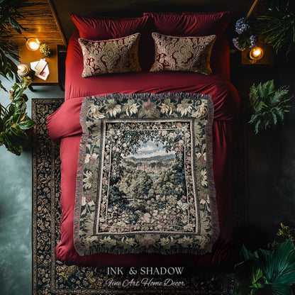 Fantasy Castle Botanical Woven Tapestry | Fairycore Princess Blanket Woodland Moody Medieval Woodland Fairytale Whimsy Whimsigothic Decor |