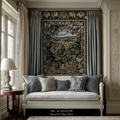 Fantasy Castle Botanical Woven Tapestry | Fairycore Princess Blanket Woodland Moody Medieval Woodland Fairytale Whimsy Whimsigothic Decor |