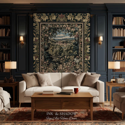 Fantasy Castle Botanical Woven Tapestry | Fairycore Princess Blanket Woodland Moody Medieval Woodland Fairytale Whimsy Whimsigothic Decor |