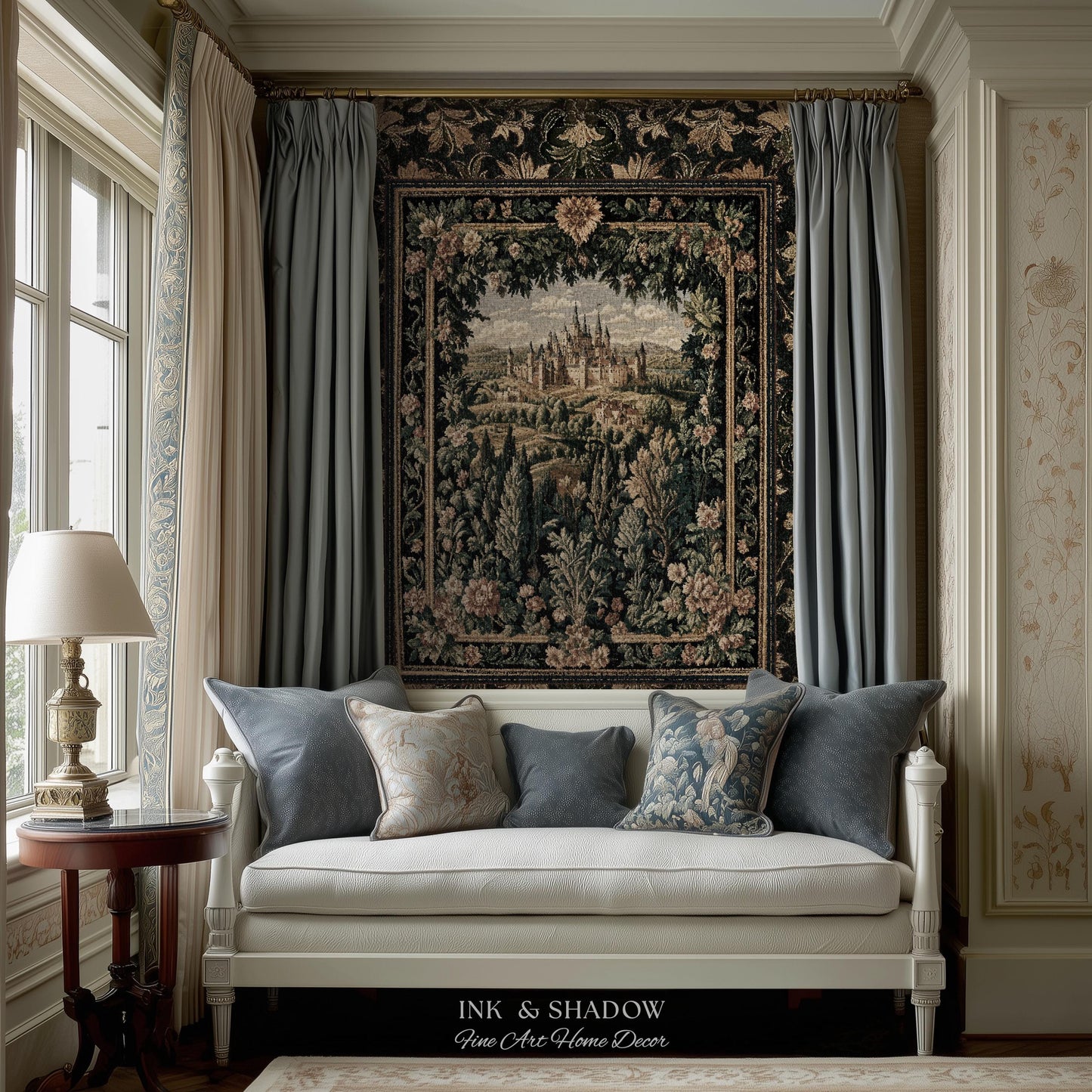 Dark Academia Victorian Royal Tapestry | Fantasy Blanket Woven Decor Woodland Princess Medieval Rustic Floral Landscape Coquette Maximalist