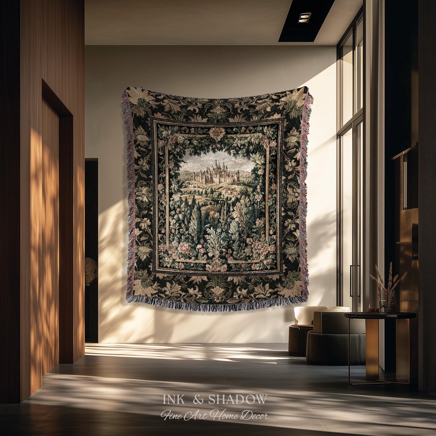 Dark Academia Victorian Royal Tapestry | Fantasy Blanket Woven Decor Woodland Princess Medieval Rustic Floral Landscape Coquette Maximalist