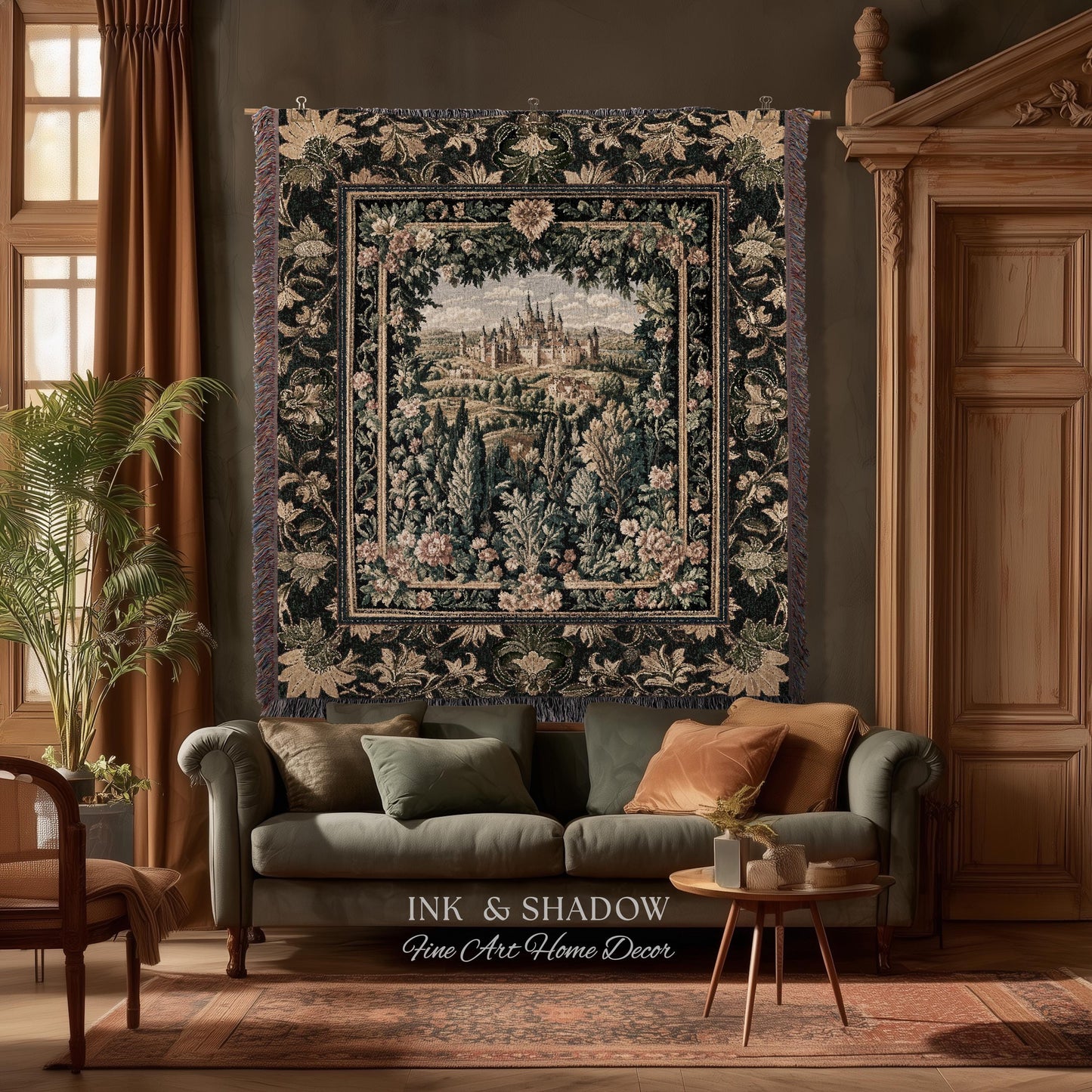 Dark Academia Victorian Royal Tapestry | Fantasy Blanket Woven Decor Woodland Princess Medieval Rustic Floral Landscape Coquette Maximalist
