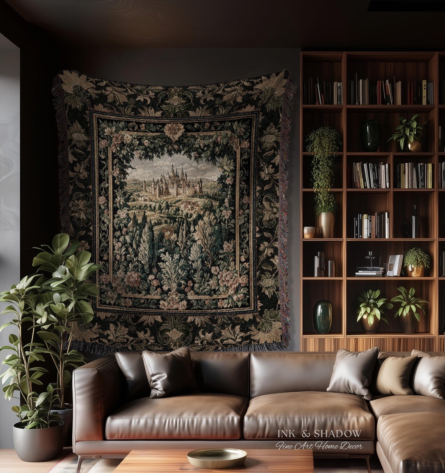 Dark Academia Victorian Royal Tapestry | Fantasy Blanket Woven Decor Woodland Princess Medieval Rustic Floral Landscape Coquette Maximalist