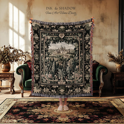 Dark Academia Victorian Royal Tapestry | Fantasy Blanket Woven Decor Woodland Princess Medieval Rustic Floral Landscape Coquette Maximalist