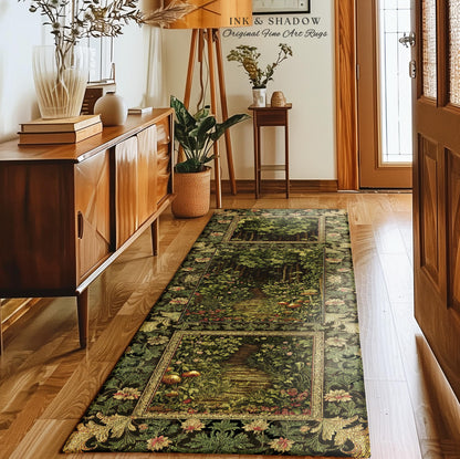 Fairytale Forest Botanical Accent Rug | Mystic Aesthetic Woodland Home Magical Decor Plant Loving Bedroom Housewarming Gift Emerald Woods |
