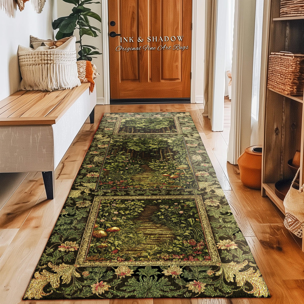 Fairytale Forest Botanical Accent Rug | Mystic Aesthetic Woodland Home Magical Decor Plant Loving Bedroom Housewarming Gift Emerald Woods |