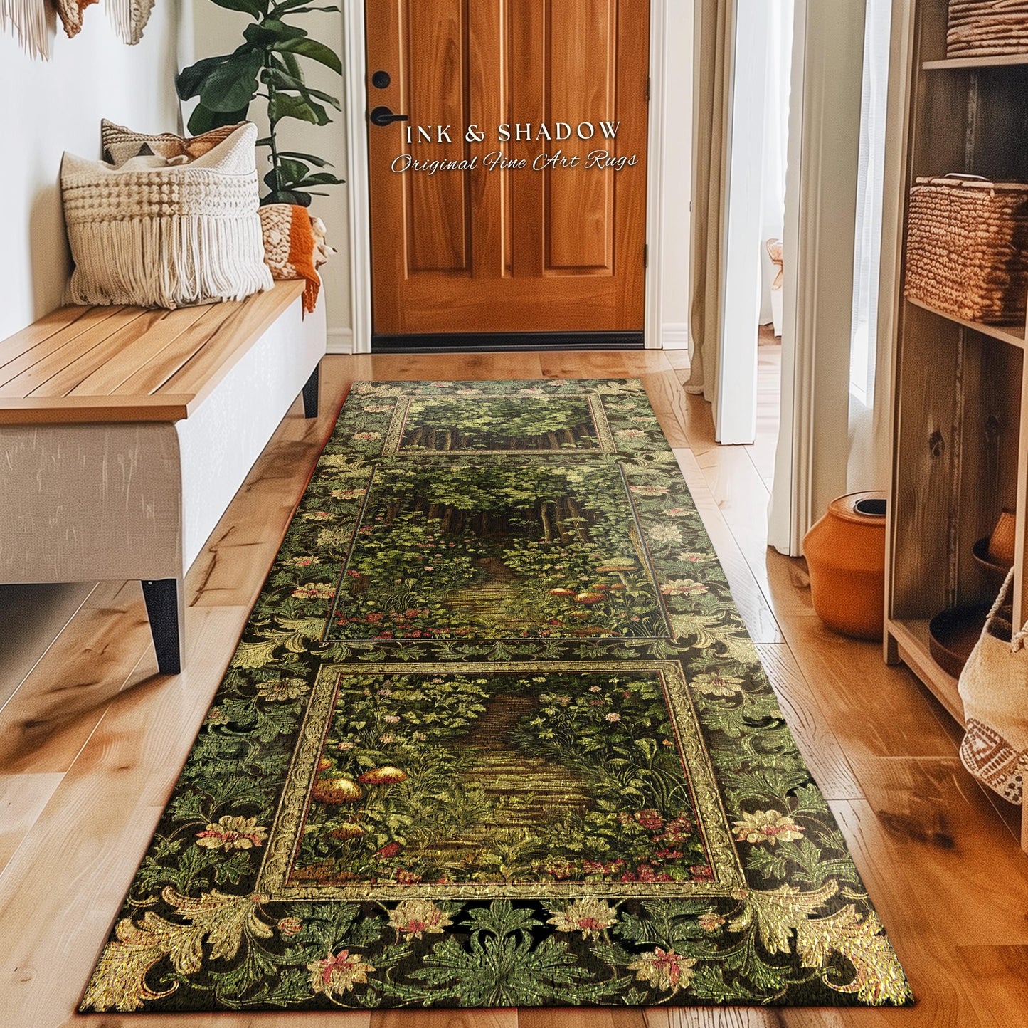 Fairytale Forest Botanical Accent Rug | Mystic Aesthetic Woodland Home Magical Decor Plant Loving Bedroom Housewarming Gift Emerald Woods |