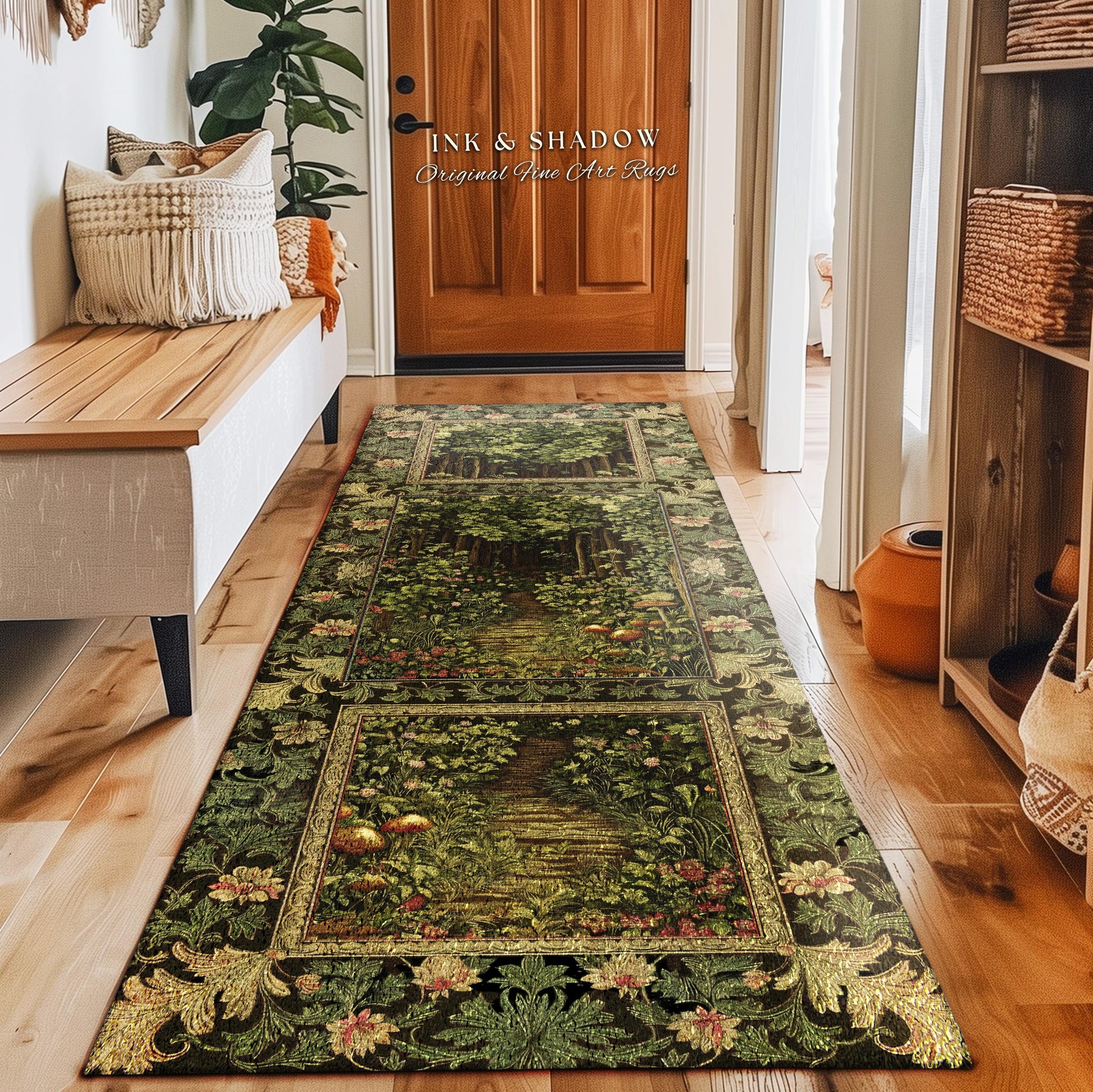 Fairytale Forest Botanical Accent Rug | Mystic Aesthetic Woodland Home Magical Decor Plant Loving Bedroom Housewarming Gift Emerald Woods |