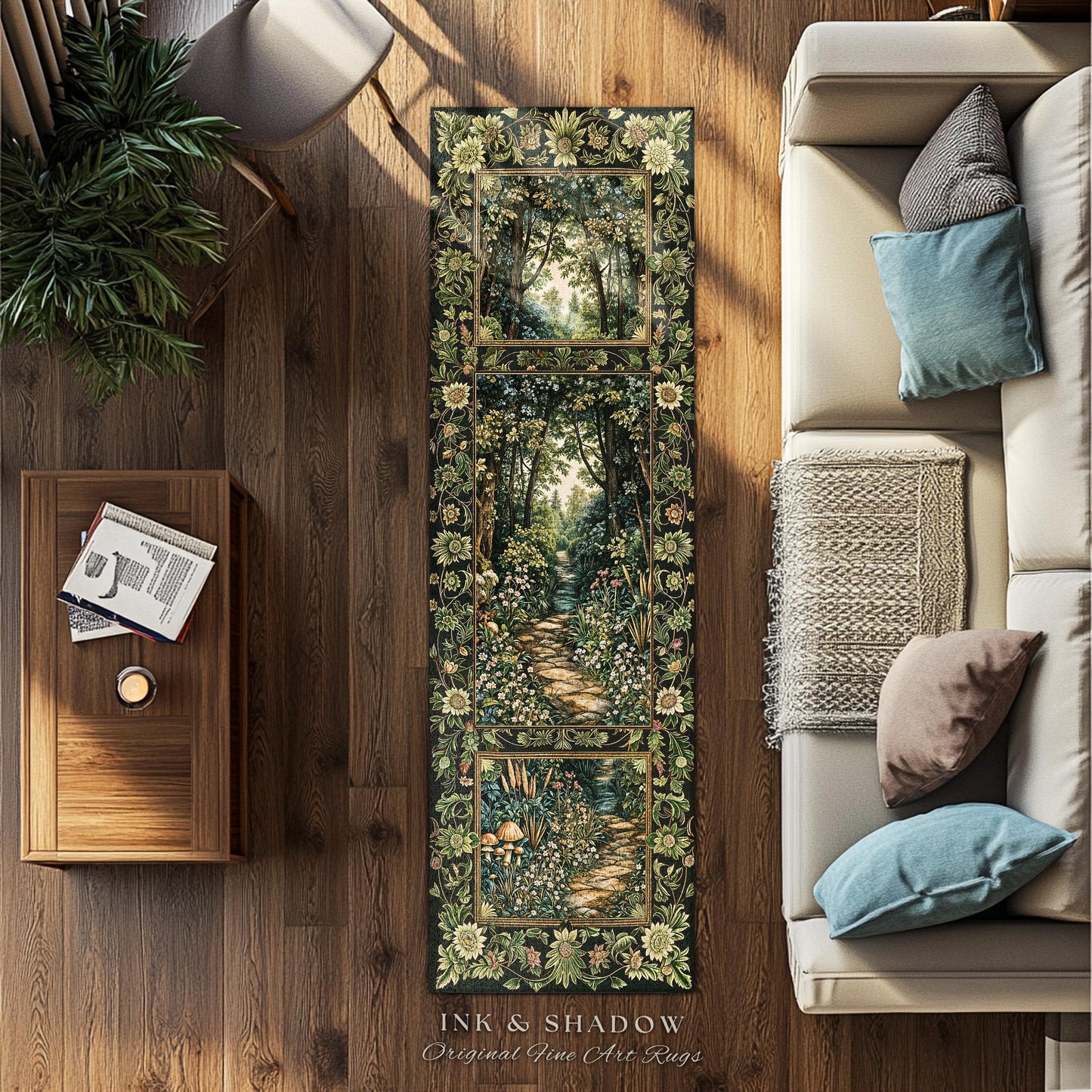 Fairy Meadow Mushroom Forest Round Rug | Mystic Academia Folklore Inspired Fairycore Aesthetic Accent Rug Medieval Kitchen Whimsical Decor |