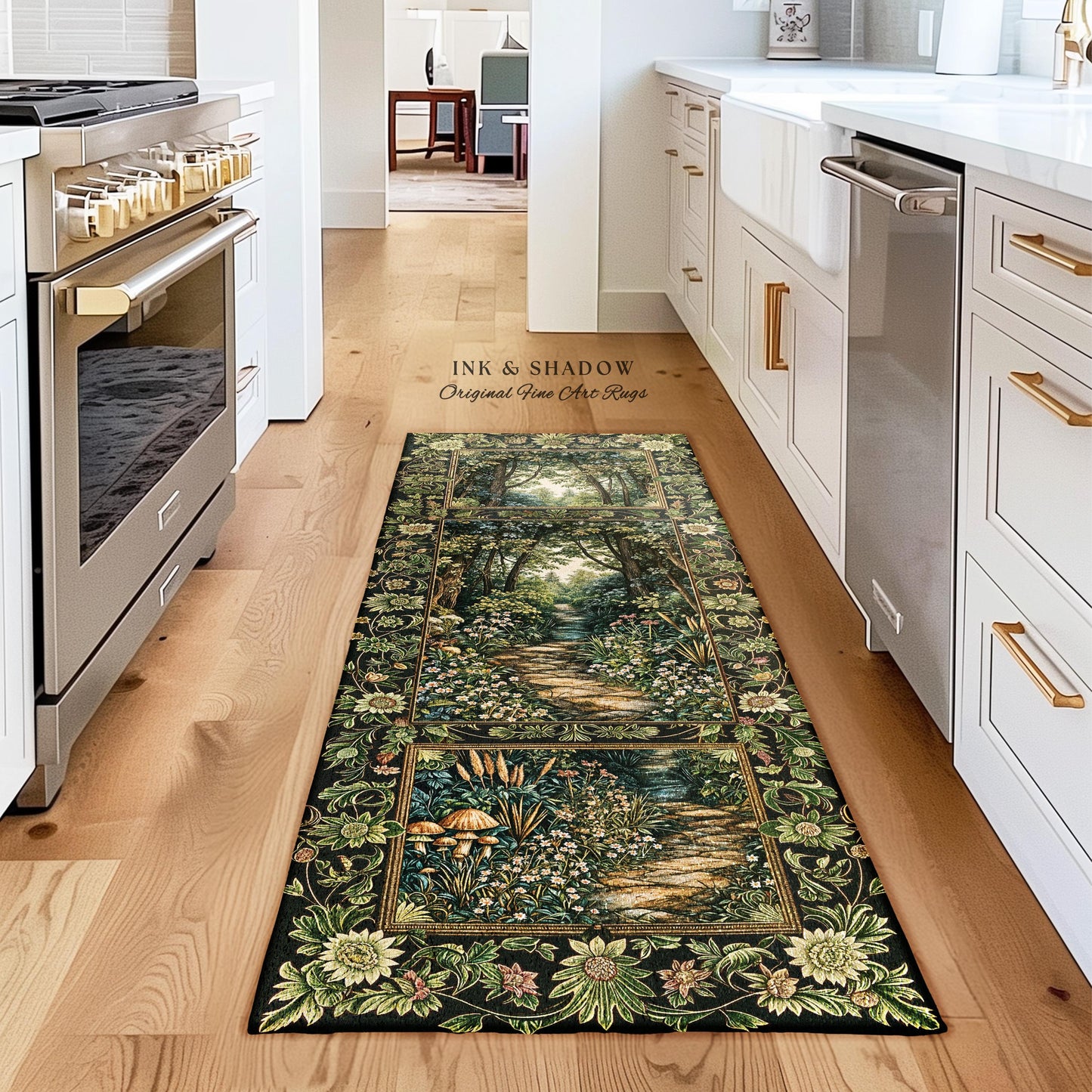 Fairy Meadow Mushroom Forest Round Rug | Mystic Academia Folklore Inspired Fairycore Aesthetic Accent Rug Medieval Kitchen Whimsical Decor |