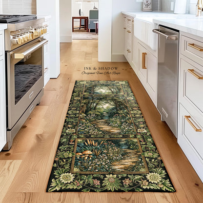Fairy Meadow Mushroom Forest Round Rug | Mystic Academia Folklore Inspired Fairycore Aesthetic Accent Rug Medieval Kitchen Whimsical Decor |