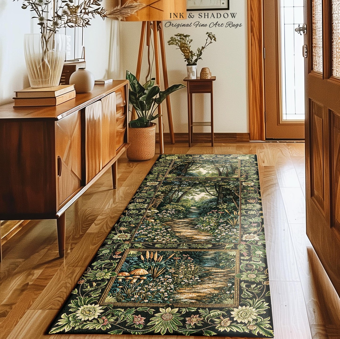 Fairy Meadow Mushroom Forest Round Rug | Mystic Academia Folklore Inspired Fairycore Aesthetic Accent Rug Medieval Kitchen Whimsical Decor |