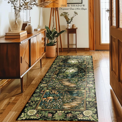 Fairy Meadow Mushroom Forest Round Rug | Mystic Academia Folklore Inspired Fairycore Aesthetic Accent Rug Medieval Kitchen Whimsical Decor |