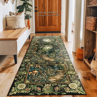Fairy Meadow Mushroom Forest Round Rug | Mystic Academia Folklore Inspired Fairycore Aesthetic Accent Rug Medieval Kitchen Whimsical Decor |
