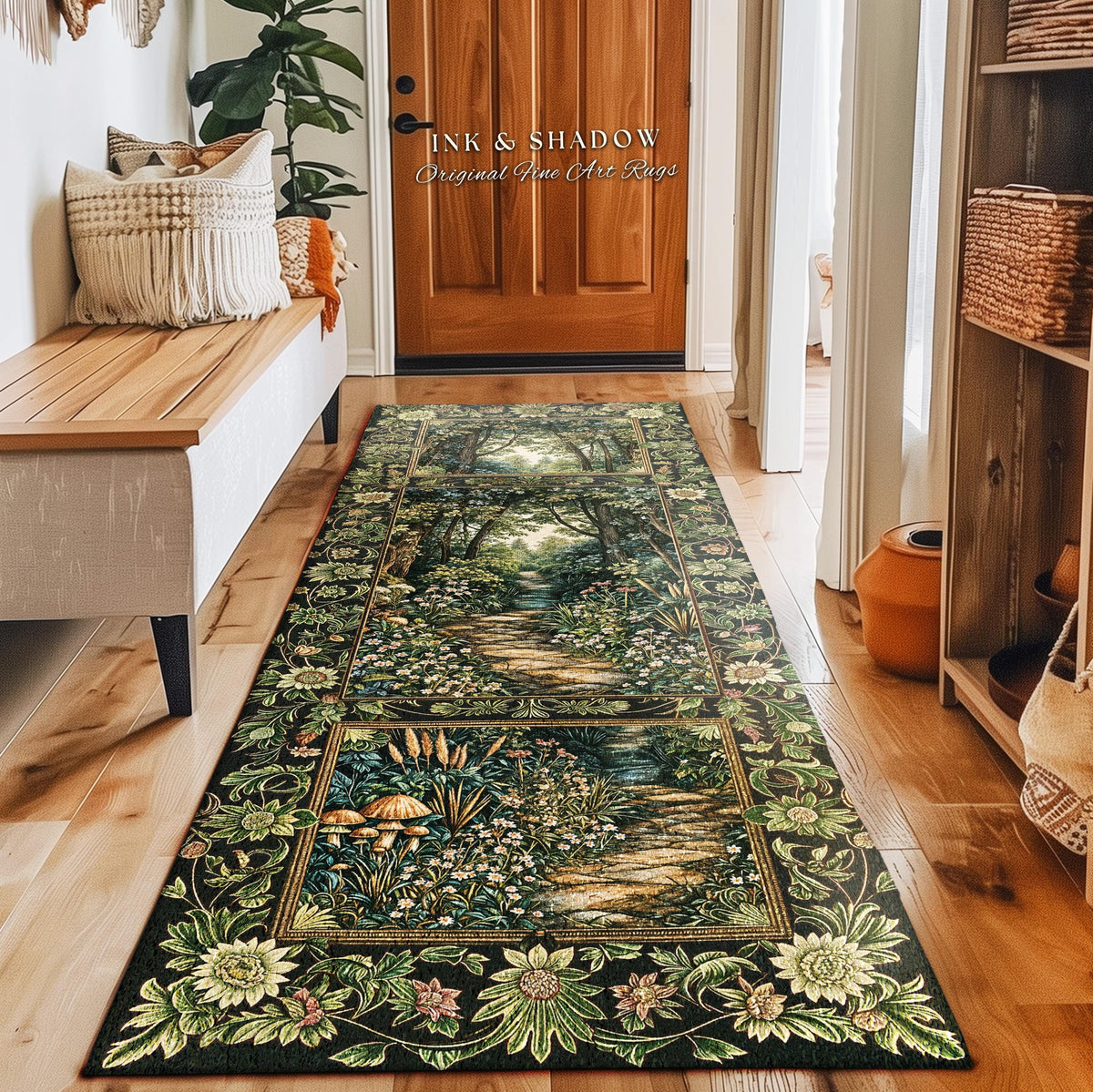 Fairy Meadow Mushroom Forest Round Rug | Mystic Academia Folklore Inspired Fairycore Aesthetic Accent Rug Medieval Kitchen Whimsical Decor |