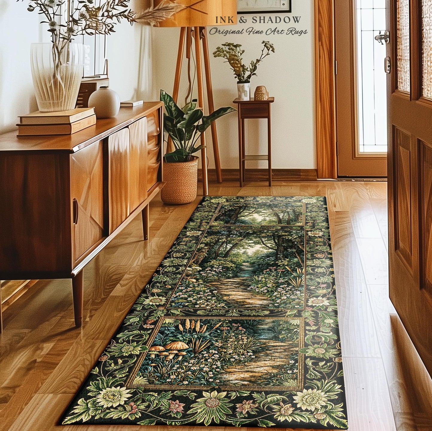 Fairy Meadow Mushroom Forest Rug | Mystic Academia Folklore Inspired Fairycore Aesthetic Accent Rug Magical Bedroom Medieval Home Decor |