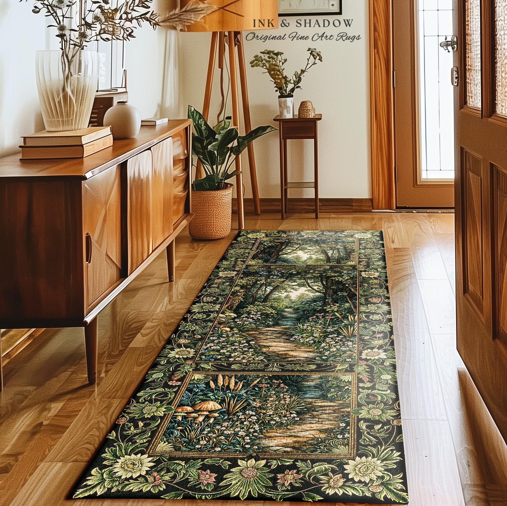 Fairy Meadow Mushroom Forest Rug | Mystic Academia Folklore Inspired Fairycore Aesthetic Accent Rug Magical Bedroom Medieval Home Decor |