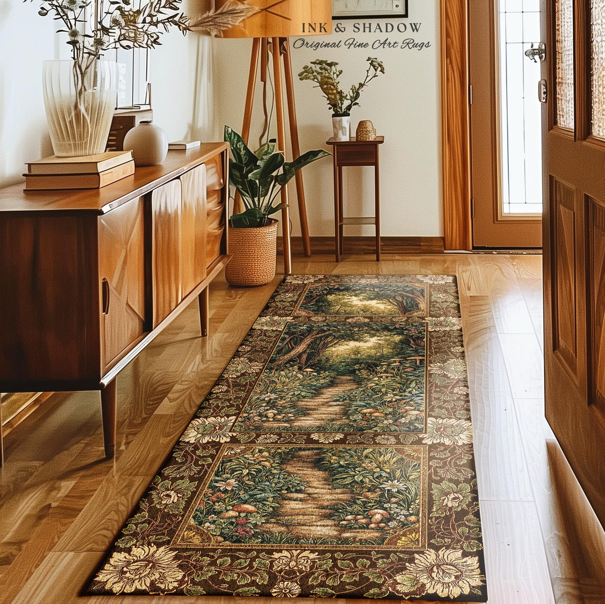 Mushroom Forest Magical Woodland Rug | Ethereal Mystic Academia Folklore Inspired Fairy Core Aesthetic Magical Bedroom Medieval Home Decor