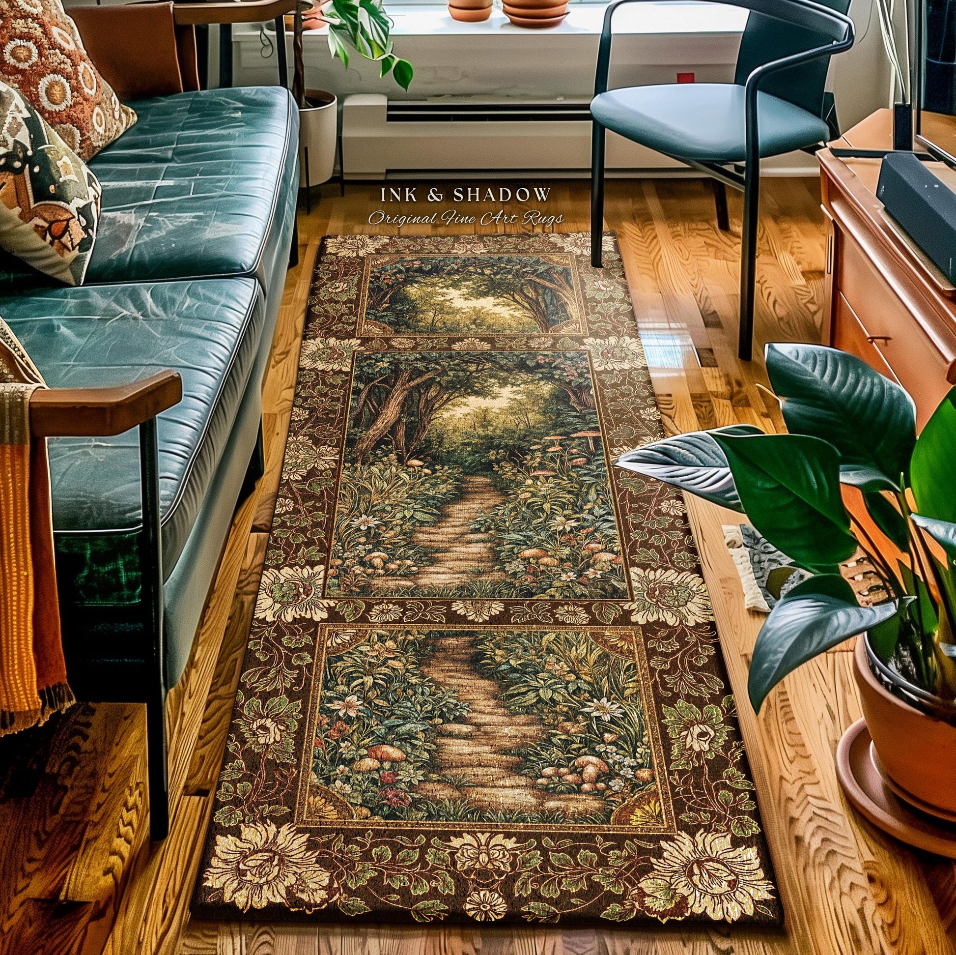 Mushroom Forest Magical Woodland Rug | Ethereal Mystic Academia Folklore Inspired Fairy Core Aesthetic Magical Bedroom Medieval Home Decor