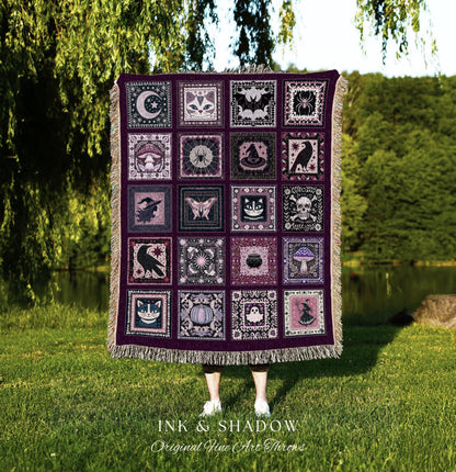 Autumnal Whimsy Purple Throw Blanket | Cozy Gothic Witchcore Decor Dark Academia Accent Halloween Tapestry Gift for Cute Bedroom Style Retro