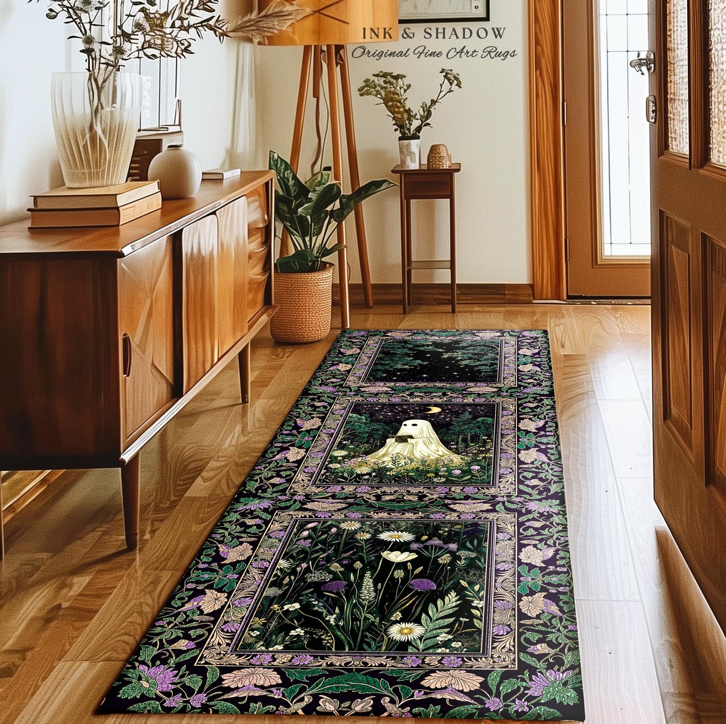 Moody Forest Spirit Ghost Accent Rug | Dark Whimsigoth Celestial Bedroom Rug Witchy Mystical Reading Room Decor Fall Home Aesthetic Cozy |