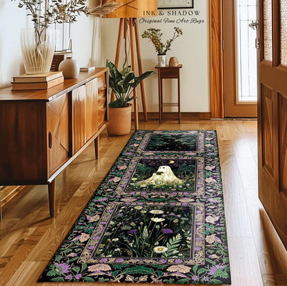 Moody Forest Spirit Ghost Accent Rug | Dark Whimsigoth Celestial Bedroom Rug Witchy Mystical Reading Room Decor Fall Home Aesthetic Cozy |