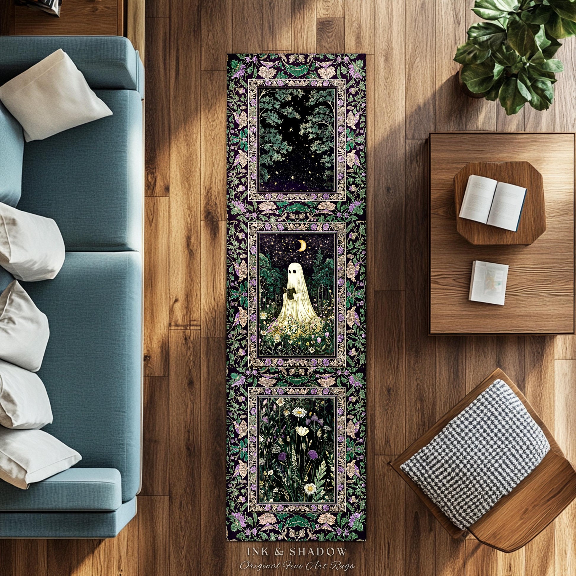 Moody Forest Spirit Ghost Accent Rug | Dark Whimsigoth Celestial Bedroom Rug Witchy Mystical Reading Room Decor Fall Home Aesthetic Cozy |
