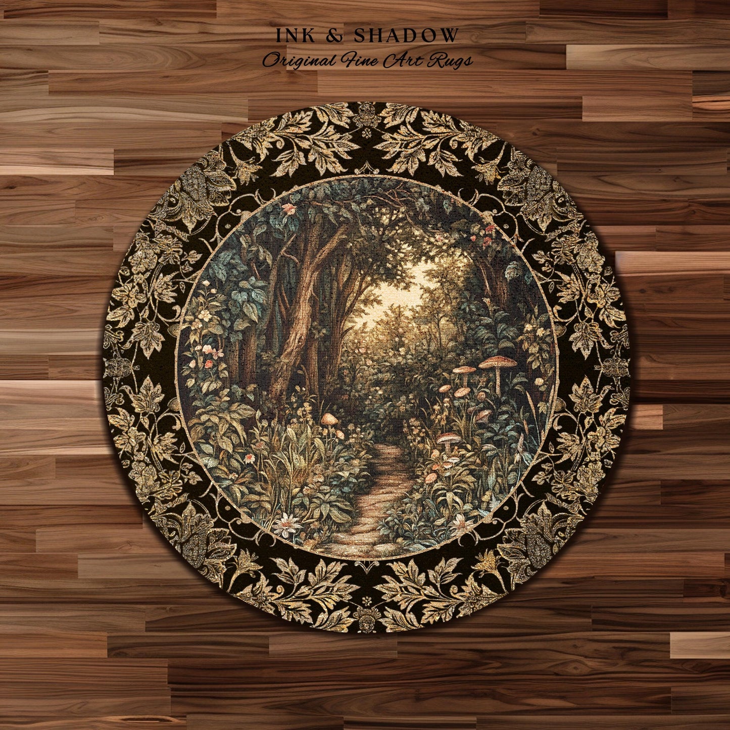 Mushroom Forest Magical Woodland Round Rug | Ethereal Mystic Academia Folklore Inspired Fairy Core Aesthetic Home Accent Rug Magical Whimsy