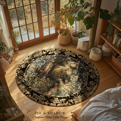 Mushroom Forest Magical Woodland Round Rug | Ethereal Mystic Academia Folklore Inspired Fairy Core Aesthetic Home Accent Rug Magical Whimsy