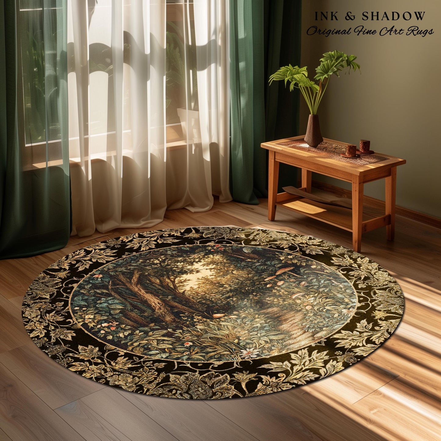Mushroom Forest Magical Woodland Round Rug | Ethereal Mystic Academia Folklore Inspired Fairy Core Aesthetic Home Accent Rug Magical Whimsy