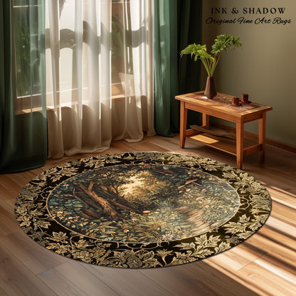 Mushroom Forest Magical Woodland Round Rug | Ethereal Mystic Academia Folklore Inspired Fairy Core Aesthetic Home Accent Rug Magical Whimsy