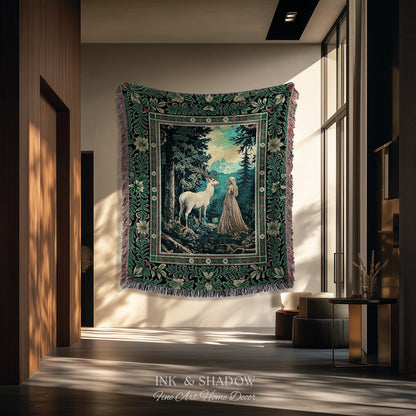 Faerie Realm Mystic Forest Tapestry | Enchanted Gothic Landscape Dark Academia Nature Spirits Woven Throw Blanket Renaissance Magical Art