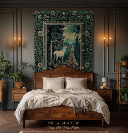 Faerie Realm Mystic Forest Tapestry | Enchanted Gothic Landscape Dark Academia Nature Spirits Woven Throw Blanket Renaissance Magical Art