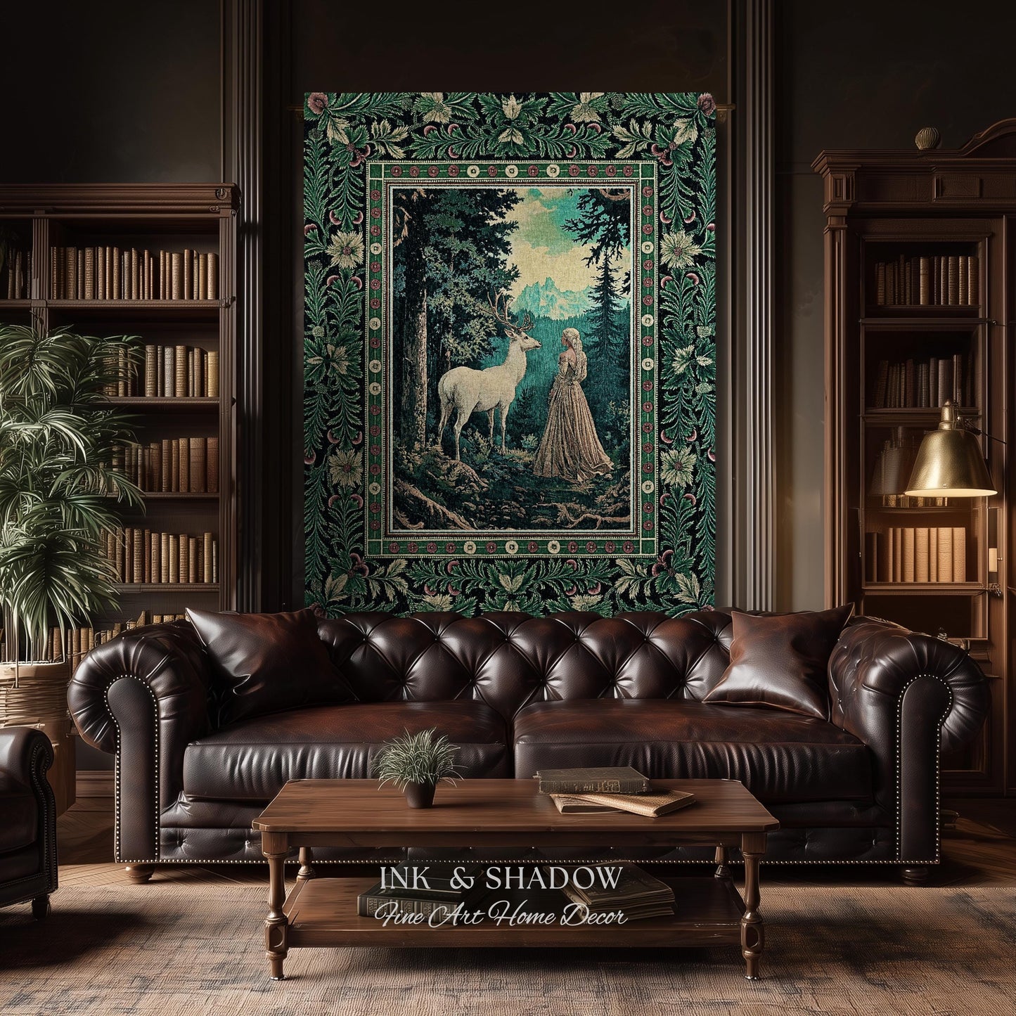 Faerie Realm Mystic Forest Tapestry | Enchanted Gothic Landscape Dark Academia Nature Spirits Woven Throw Blanket Renaissance Magical Art