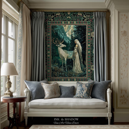 Magic Forest Princess Woven Tapestry | Fairytale Fantasy Renaissance Dark Academia Forest Spirit Ethereal Woodland Folklore Throw Blanket