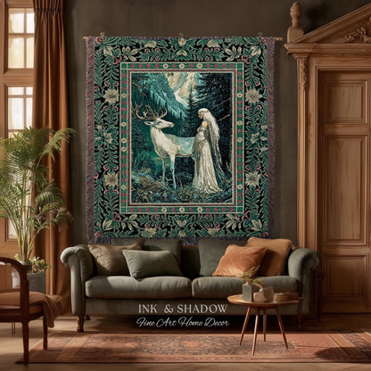 Magic Forest Princess Woven Tapestry | Fairytale Fantasy Renaissance Dark Academia Forest Spirit Ethereal Woodland Folklore Throw Blanket