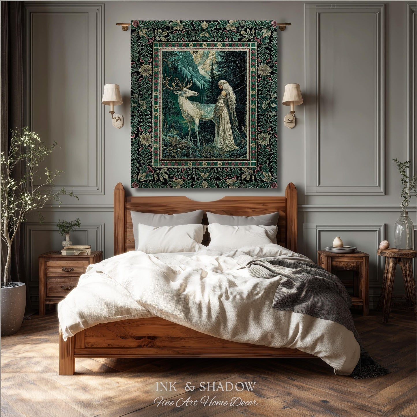 Magic Forest Princess Woven Tapestry | Fairytale Fantasy Renaissance Dark Academia Forest Spirit Ethereal Woodland Folklore Throw Blanket