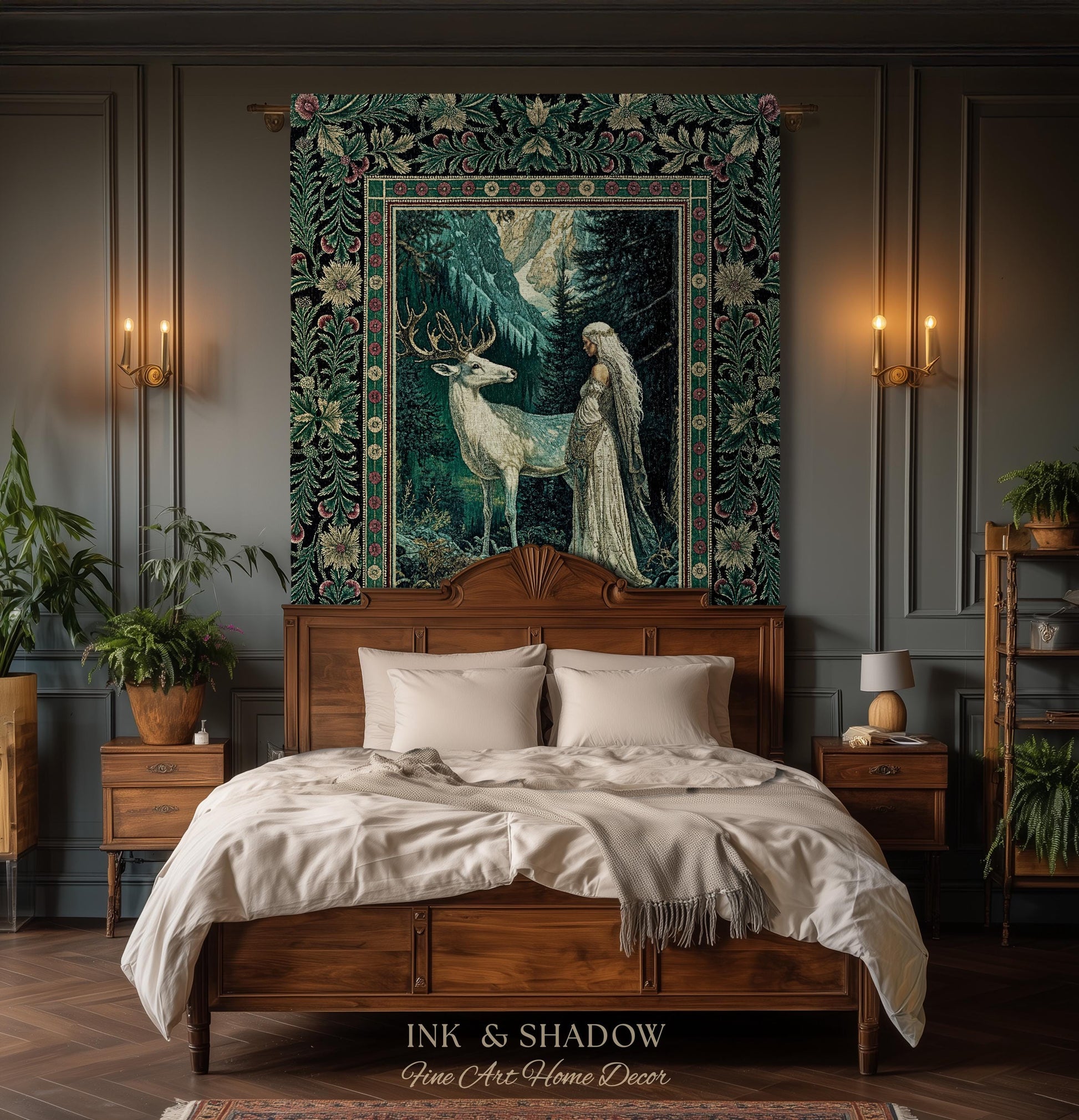 Magic Forest Princess Woven Tapestry | Fairytale Fantasy Renaissance Dark Academia Forest Spirit Ethereal Woodland Folklore Throw Blanket