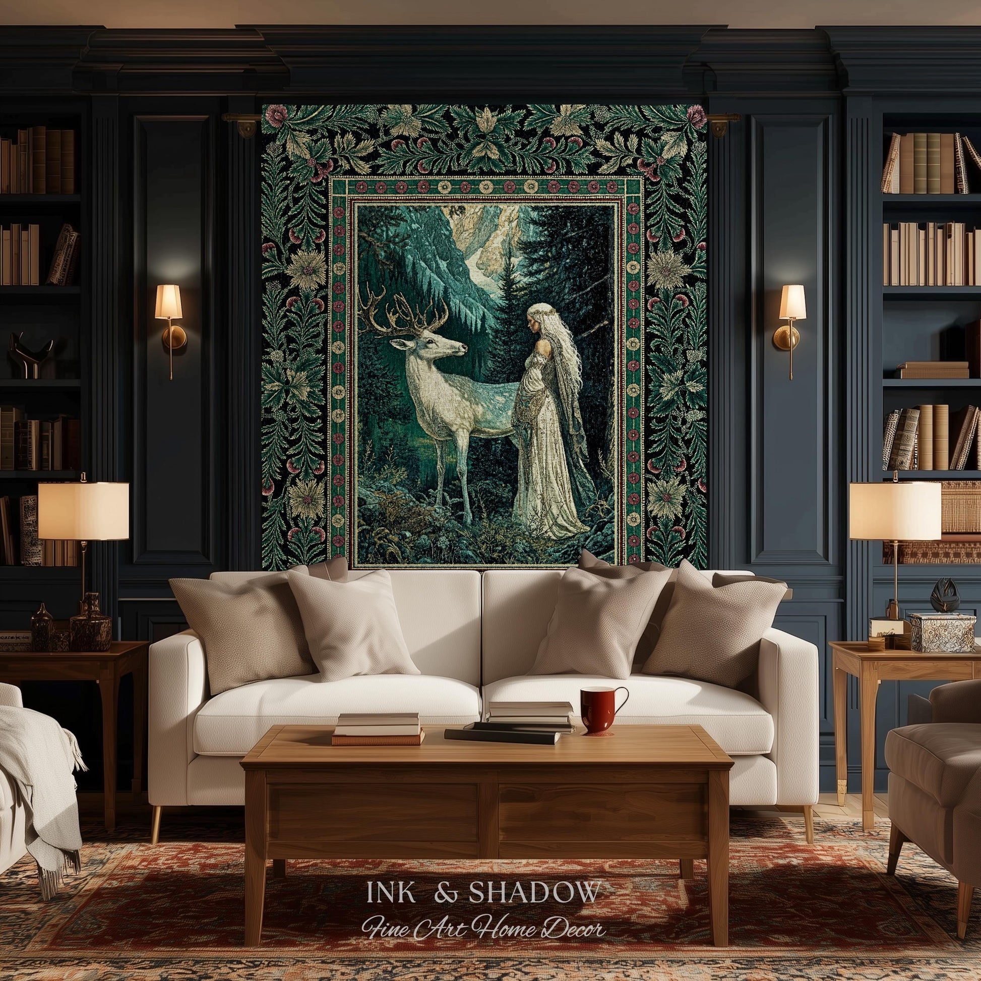 Magic Forest Princess Woven Tapestry | Fairytale Fantasy Renaissance Dark Academia Forest Spirit Ethereal Woodland Folklore Throw Blanket