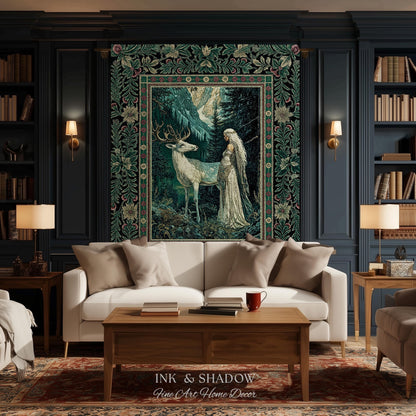 Magic Forest Princess Woven Tapestry | Fairytale Fantasy Renaissance Dark Academia Forest Spirit Ethereal Woodland Folklore Throw Blanket