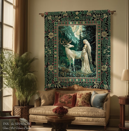 Magic Forest Princess Woven Tapestry | Fairytale Fantasy Renaissance Dark Academia Forest Spirit Ethereal Woodland Folklore Throw Blanket