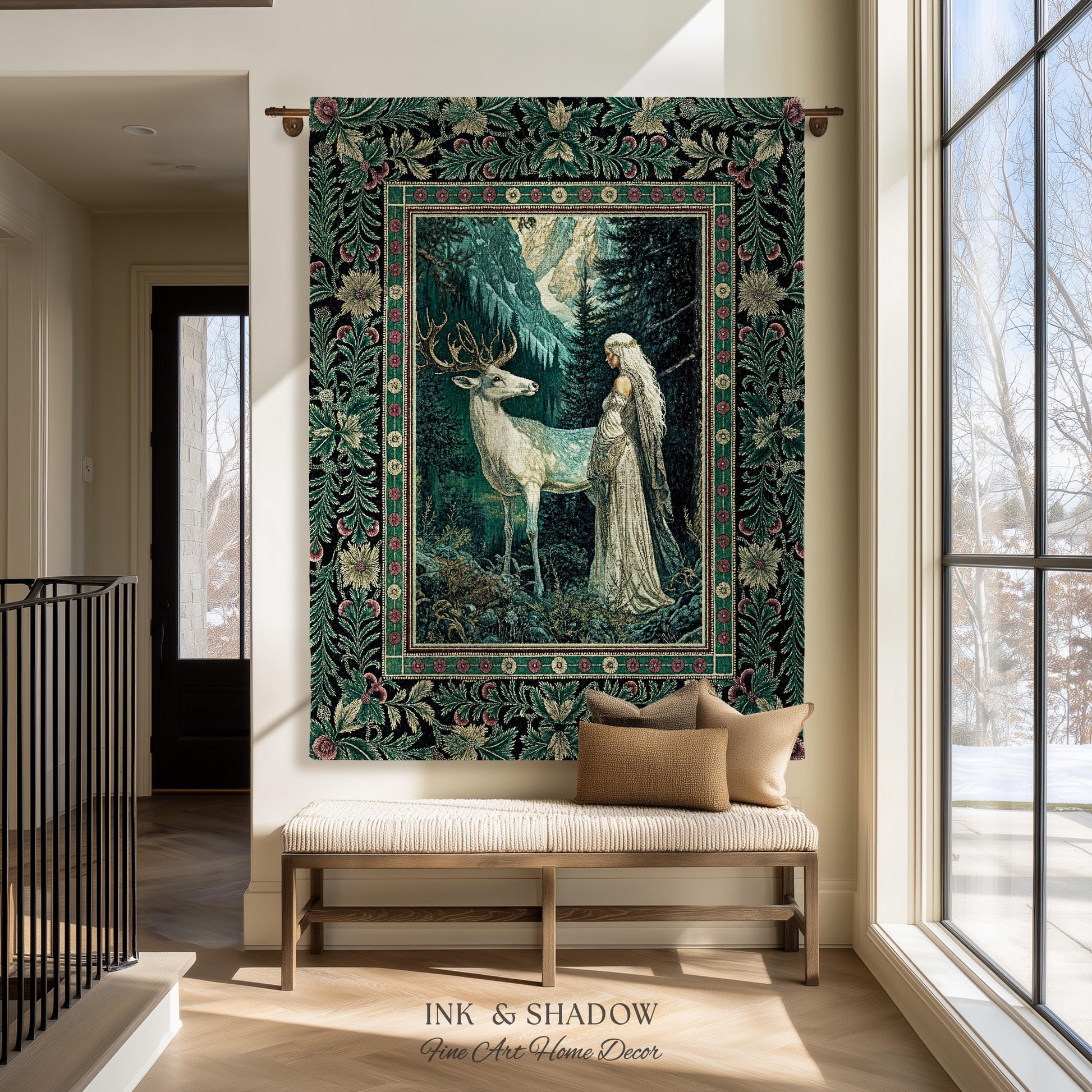 Magic Forest Princess Woven Tapestry | Fairytale Fantasy Renaissance Dark Academia Forest Spirit Ethereal Woodland Folklore Throw Blanket