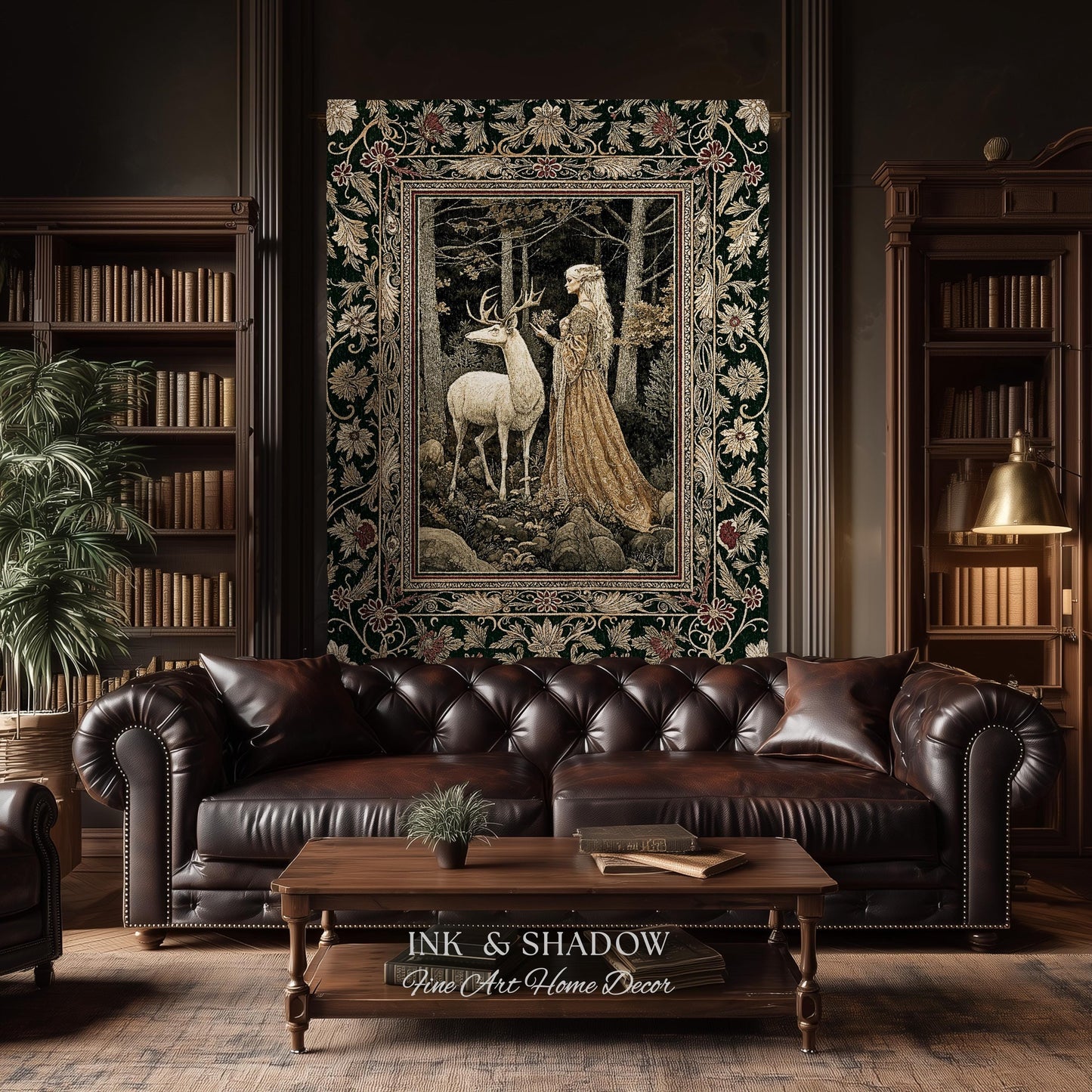 Elven Princess Mystic Woodland Woven Tapestry | Forest Nymph Renaissance Fairycore Magical Gothic Woods Ethereal Victorian Art Throw Blanket